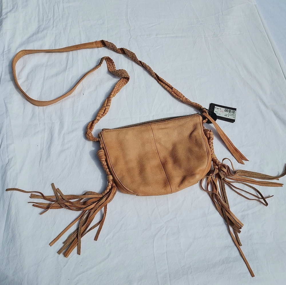 Vintage Western Fringe Leather Tan Crossbody Bag